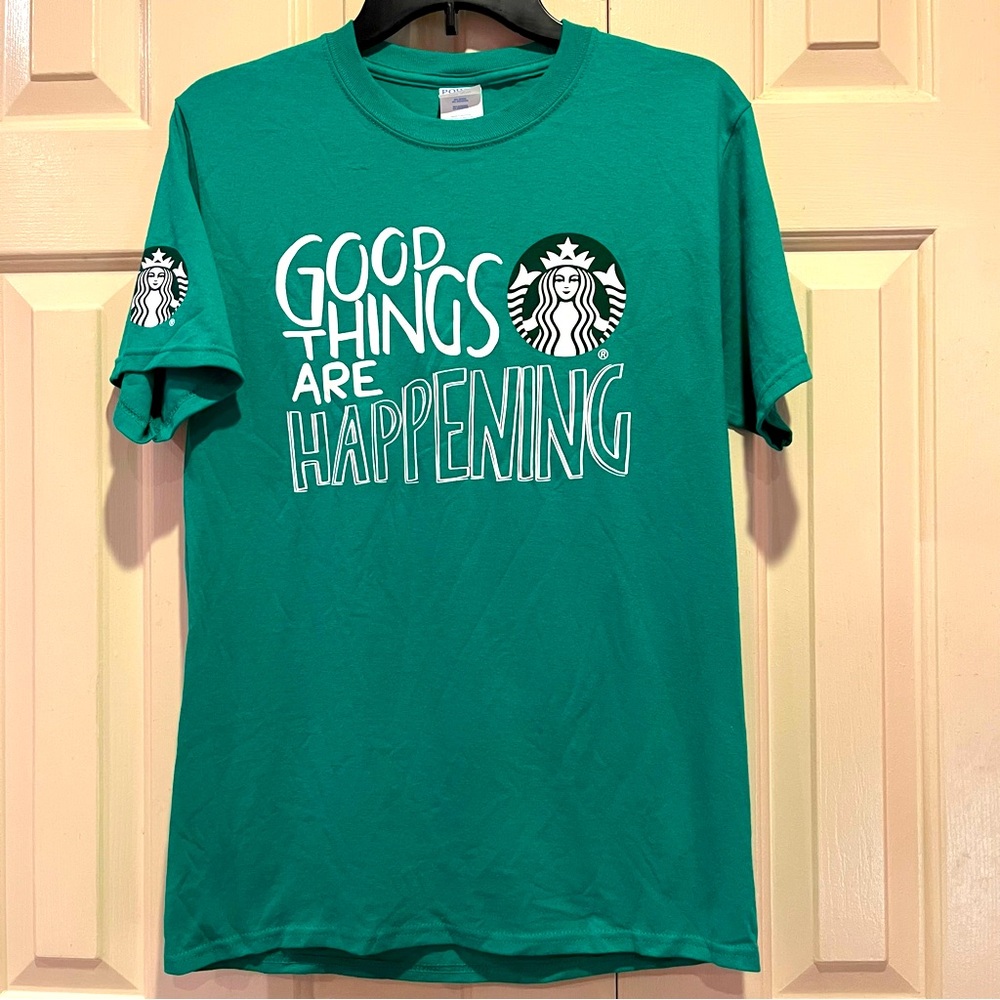 Starbucks Logo Good things are Happening Green T-Shirt Size S